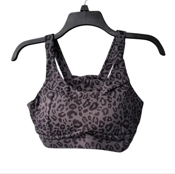 Running Girl Charcoal Leopard Print Cutout Back Athletic Sports Bra L - Picture 3 of 9